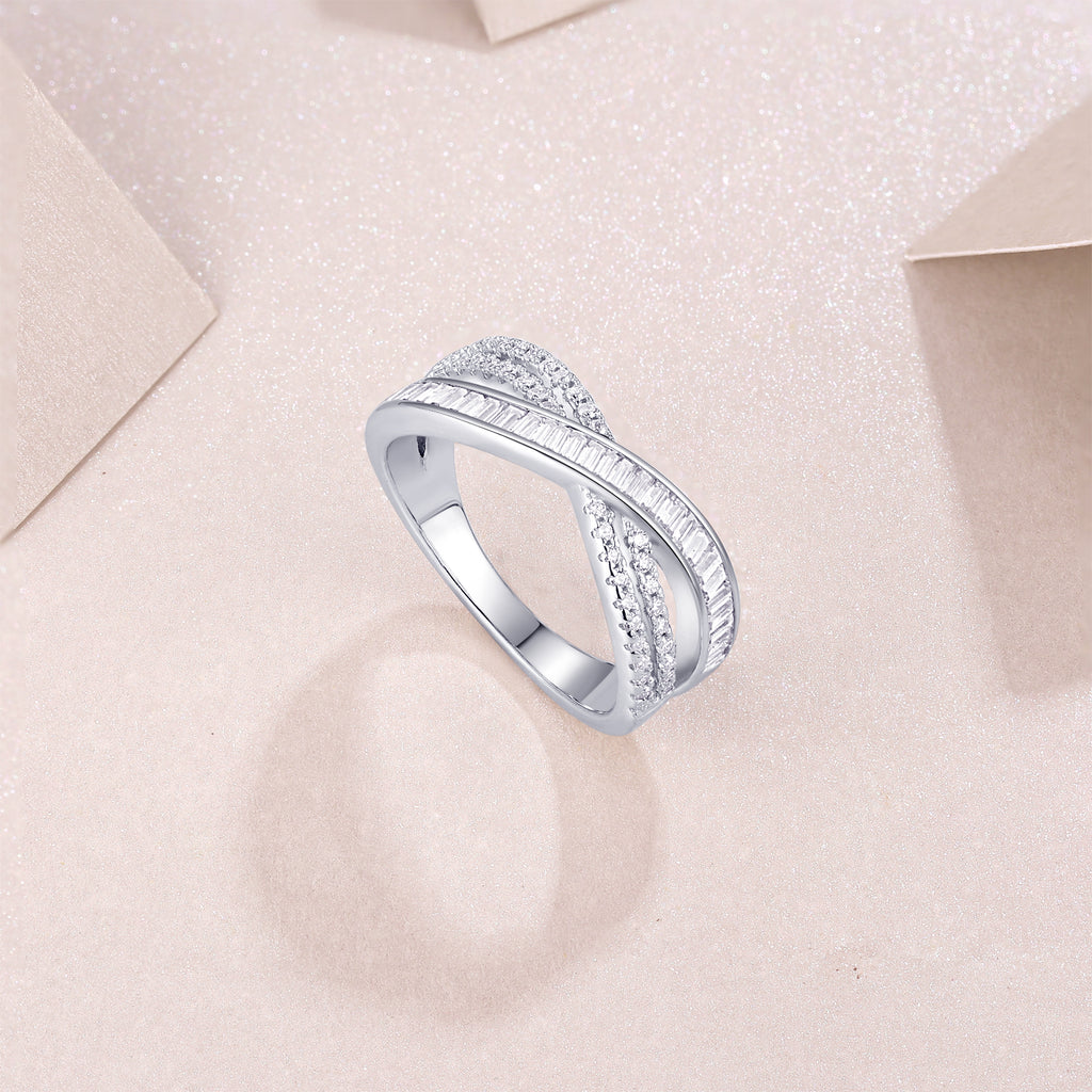 "Intersection" Moissanite Wedding Ring | Platinum Plated S925 💍💎