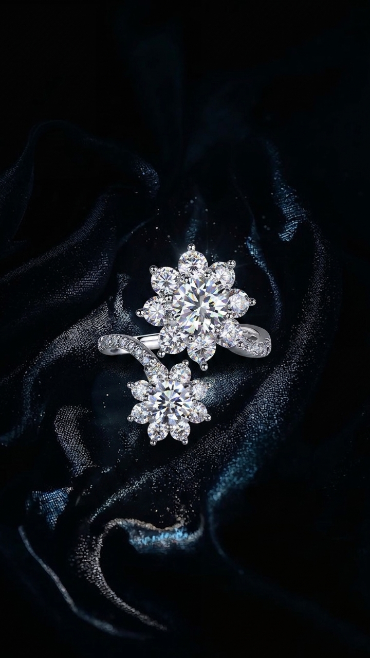Petal Morning Dew" 1ct Moissanite Wedding Ring | Platinum Plated S925 Silver