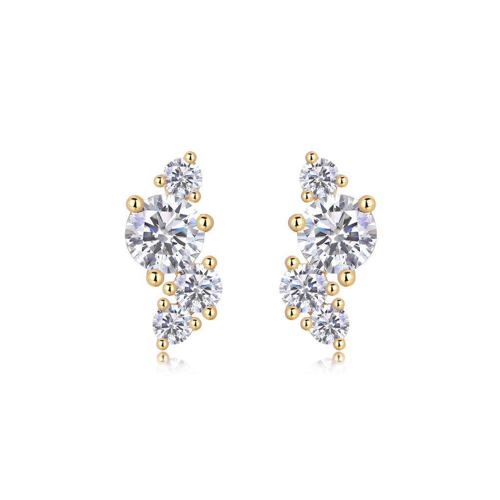 Four-diamond Light Shadow - Luxurious And Fashionable Light Luxury Jewelry Stud Earrings Set With Top-quality Moissanite, S925 Silver Electroplated Gold