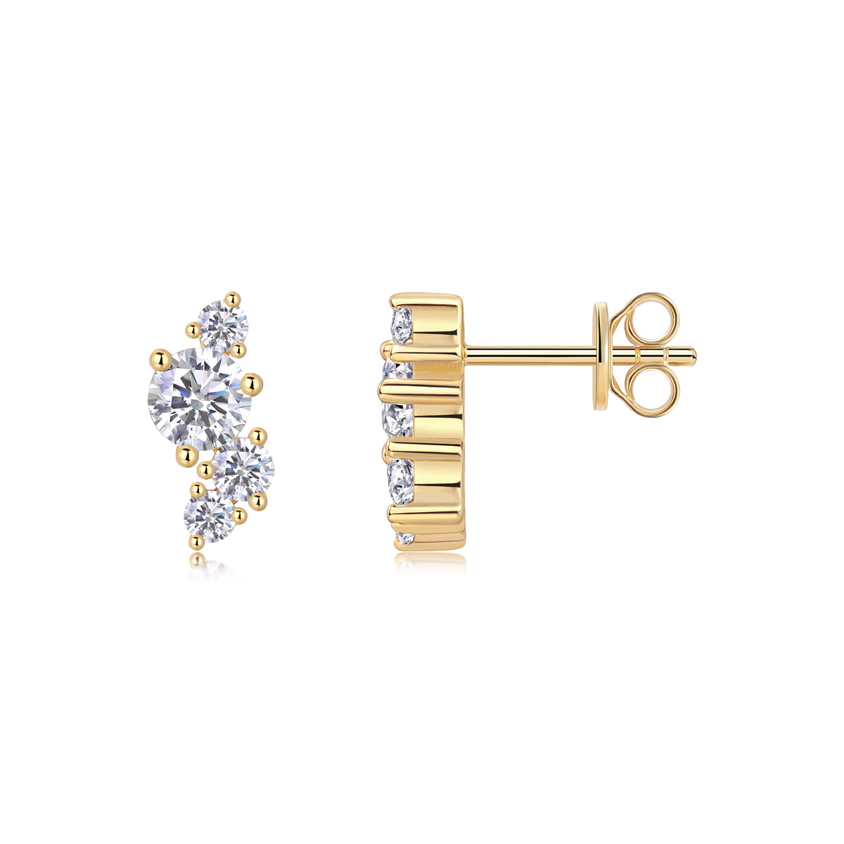 Four-diamond Light Shadow - Luxurious And Fashionable Light Luxury Jewelry Stud Earrings Set With Top-quality Moissanite, S925 Silver Electroplated Gold
