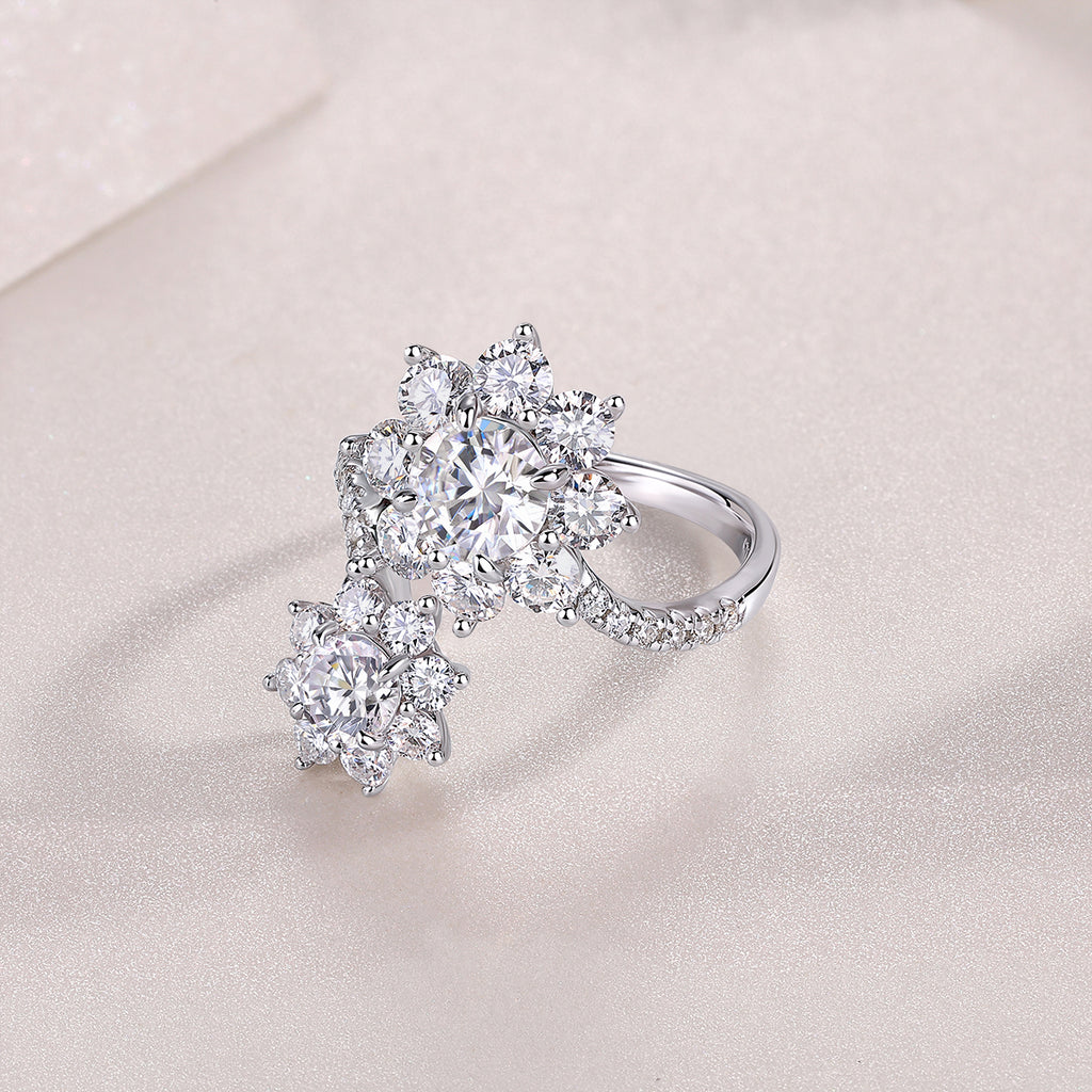 Petal Morning Dew" 1ct Moissanite Wedding Ring | Platinum Plated S925 Silver