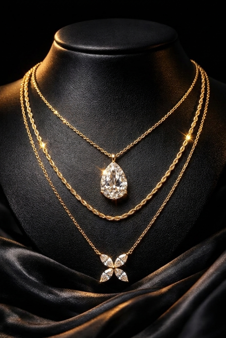 Pear-Cut Moissanite Gold Necklace | S925 Silver