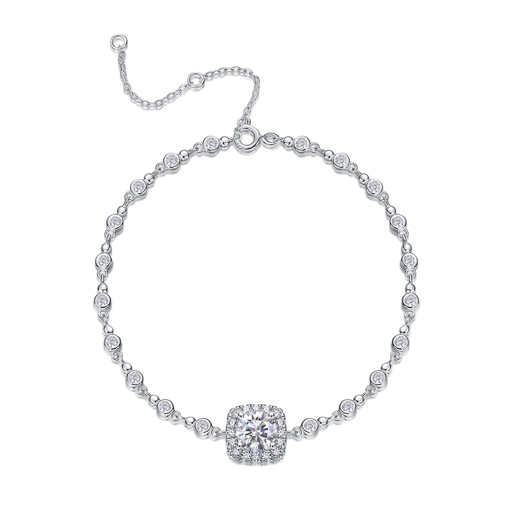 Luxurious And Fashionable Light Luxury Jewelry Silver Bracelet And Bracelet Set With Top-quality Moissanite, S925 Silver-plated Platinum