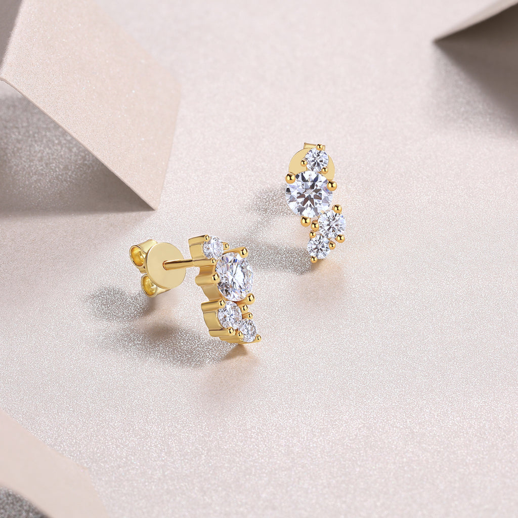 Four-diamond Light Shadow - Luxurious And Fashionable Light Luxury Jewelry Stud Earrings Set With Top-quality Moissanite, S925 Silver Electroplated Gold