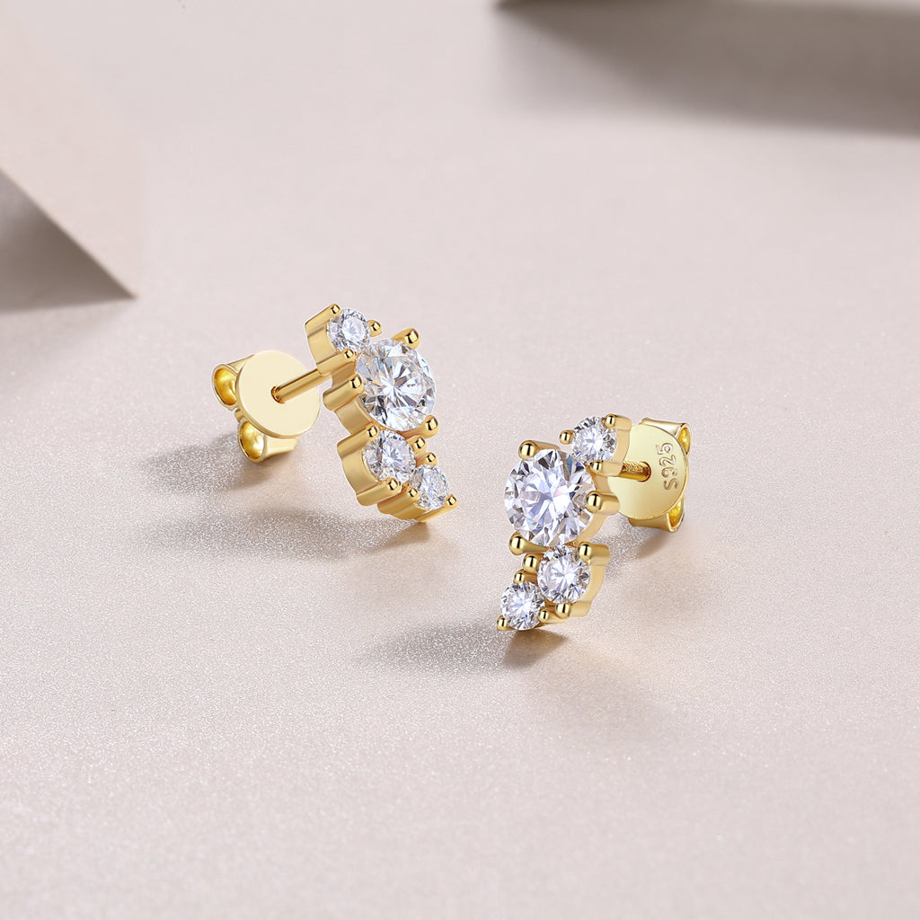 Four-diamond Light Shadow - Luxurious And Fashionable Light Luxury Jewelry Stud Earrings Set With Top-quality Moissanite, S925 Silver Electroplated Gold