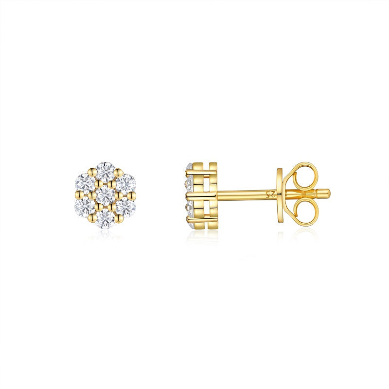 Top-quality Moissanite Luxury And Fashionable Light Luxury Jewelry Silver Stud Earrings S925 Silver Electroplated Gold